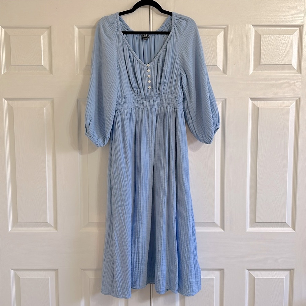 J. CREW V Neck Midi Dress in Soft Gauze Cotton